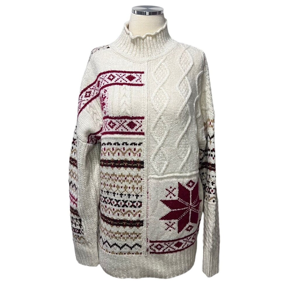 American Eagle Fair Isle Snowflake Mock Neck Sweater Women's Size Small